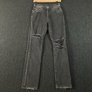 Levi's 501 Black Faded Distressed Straight Leg‎ Denim Jeans Women's Size 24X30